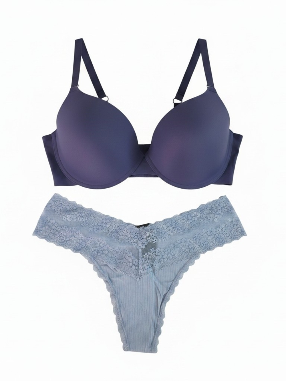 40DD/1X Navy T-Shirt Bra & Lace Thong Set